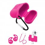 Wholesale 5 in 1 Accessories Kits Silicone Cover with Ear Hook Grips / Staps / Clip / Skin / Tips for Airpods 2 / 1 Charging Case (Hot Pink)